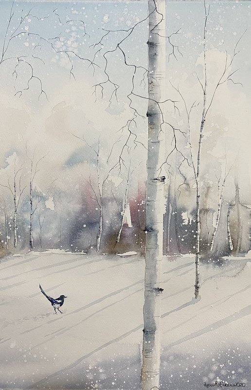 Akvarell Vinterskatan av Lynn Hofmann