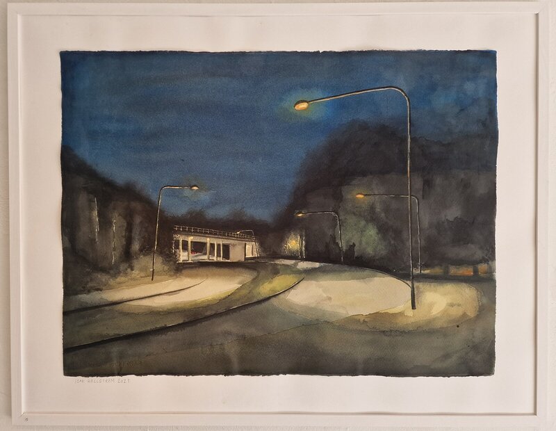 Akvarell Skymning i Björkhagen, Isak Hellström