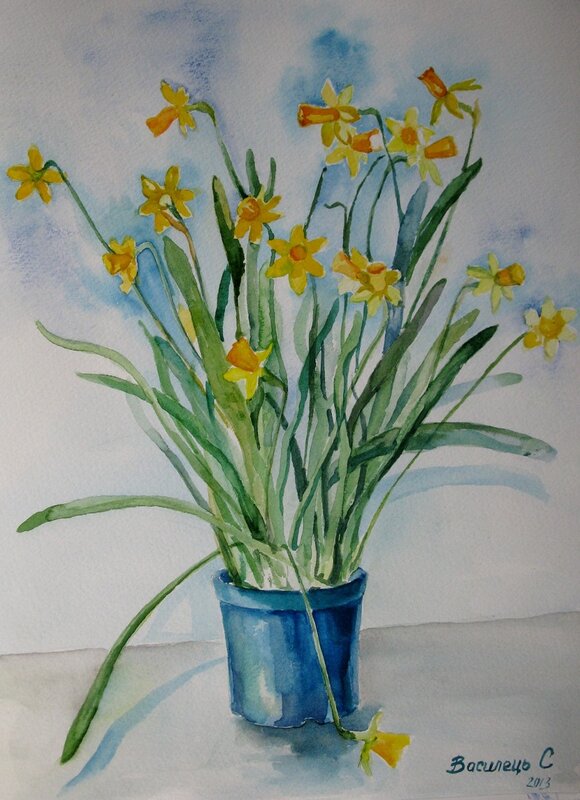 Akvarell Narciss av Svitlana Vasylets