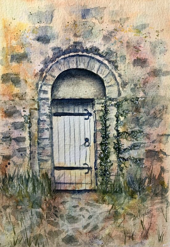 Akvarell Den gamla dörren. av Annelie Wadin