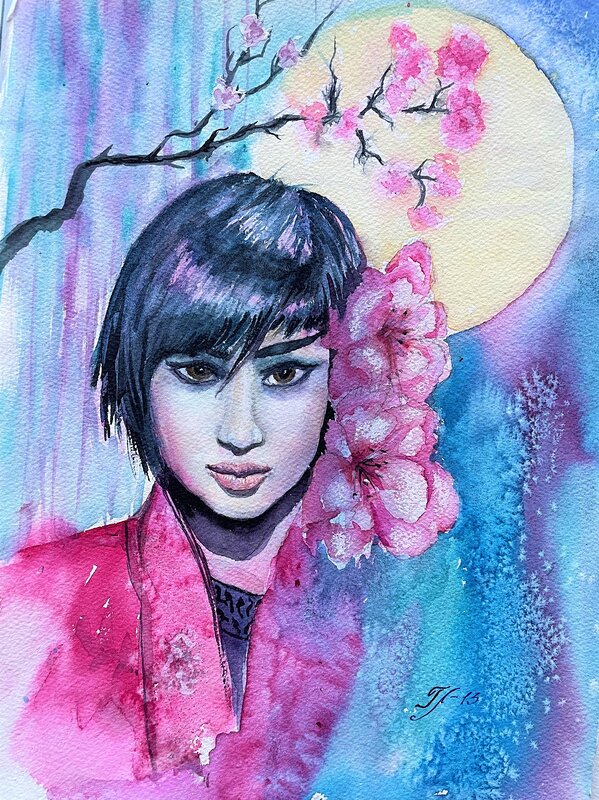 Akvarell Sakura fantasy av Tanya Lundmark