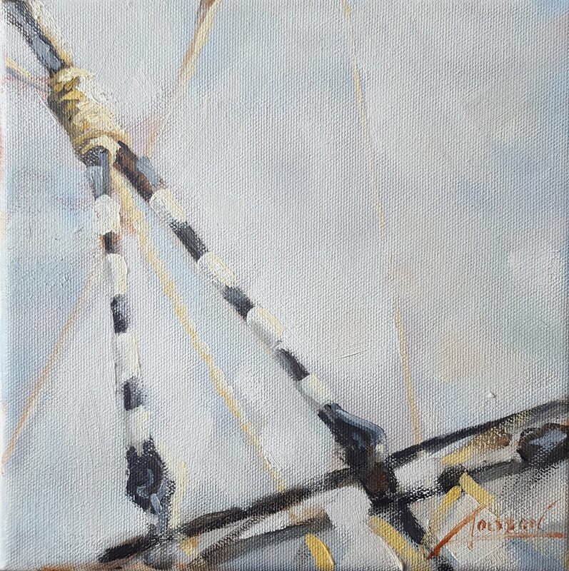 Oljemålning Mastdetalj av briggen Eye of the Wind detaljbild av Anders Olsson