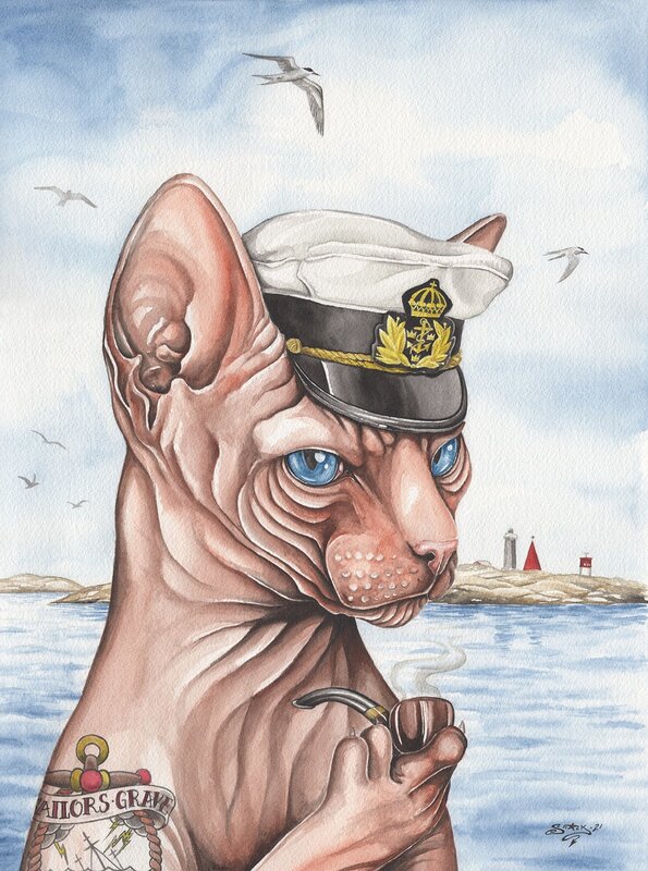 Akvarell Skeppskatten av Emma Stark