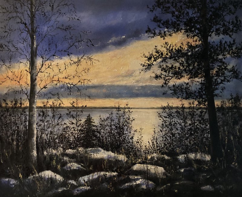 Oljemålning February sunset av Helen Boreson Holmberg