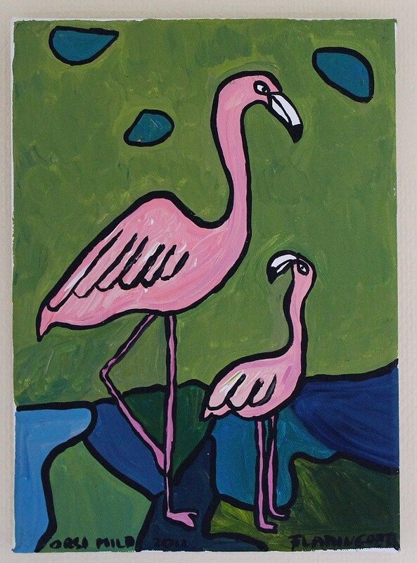 Akrylmålning Flamingor av Orsi Mild