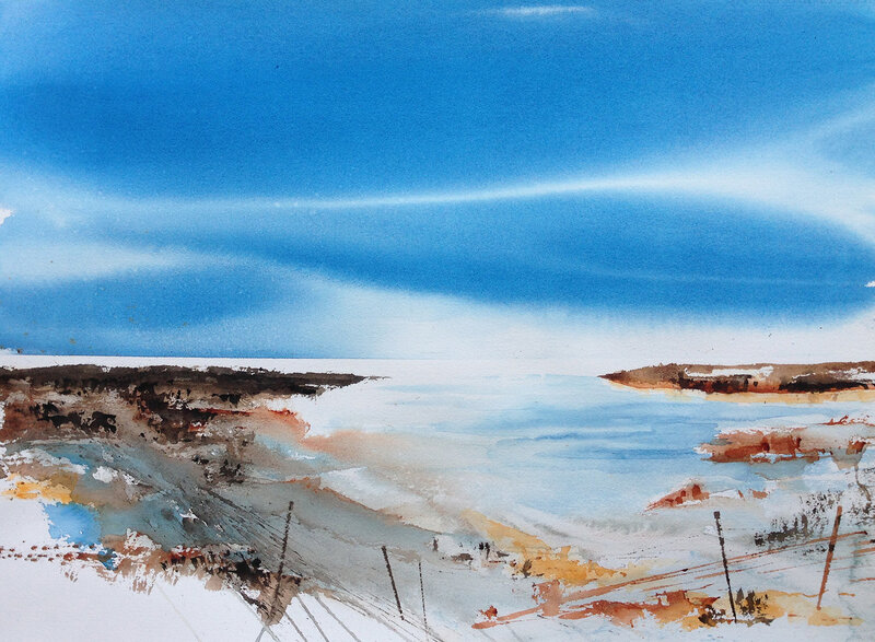 Akvarell Blue horizon, Margareta Palm