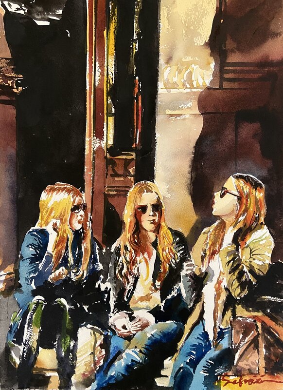 Akvarell Girls in the city, Kourosh Safinia