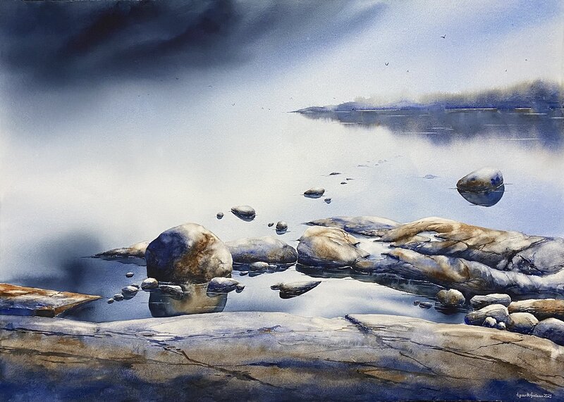 Akvarell Du är bara en sten i havet av Lynn Hofmann