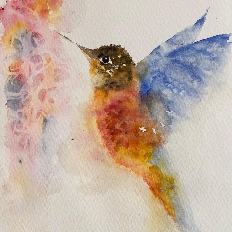 Akvarell Little hummingbird. av Annelie Wadin