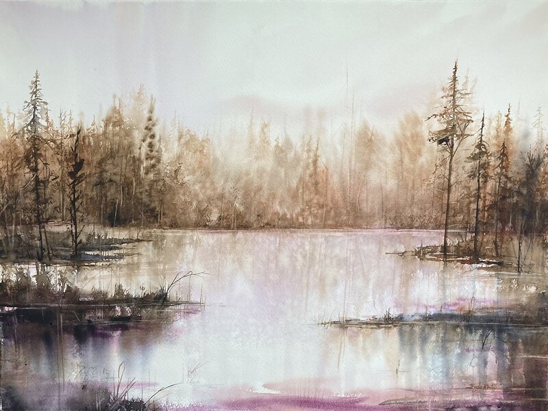 Akvarell Intill en sjö av Emelie Klockarås