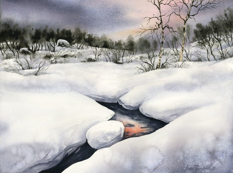 Akvarell Winter wonderland av Maria Tjärnström