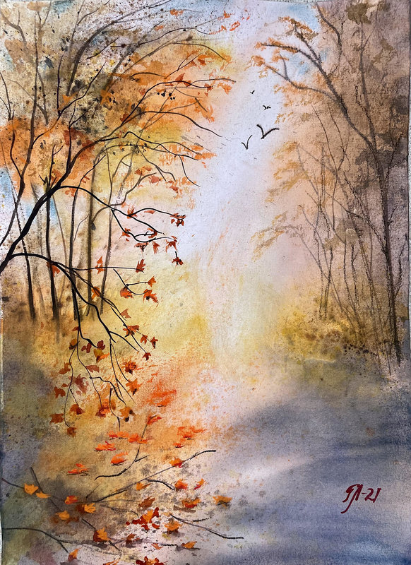 Akvarell På väg i Hösten av Tanya Lundmark