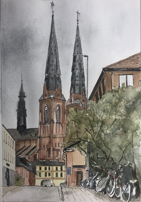 Akvarell Uppsala Domkyrka av Märith Sovin