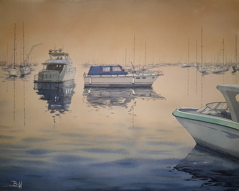 Akvarell Hamn av Bo Hoflin