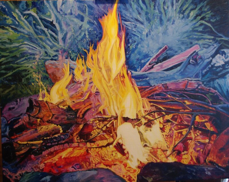 Oljemålning Jag följde röken och fann en eld av Susan Lindström
