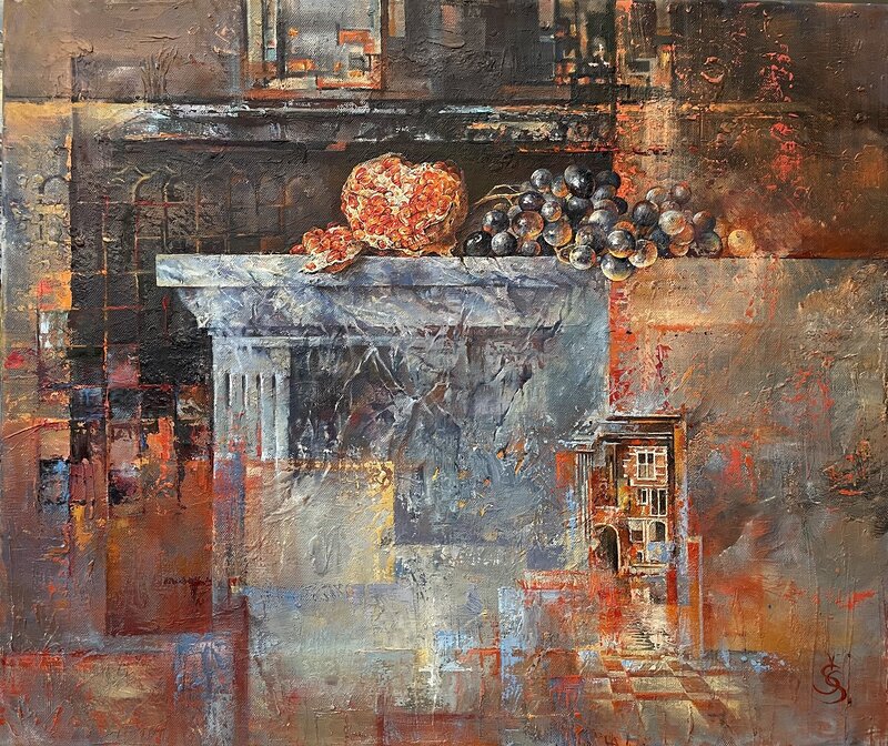 Oljemålning Stilleben med granatäpplen av Svetlana Gurko