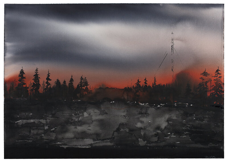 Akvarell Mörk skog II, Daniel Zausnig