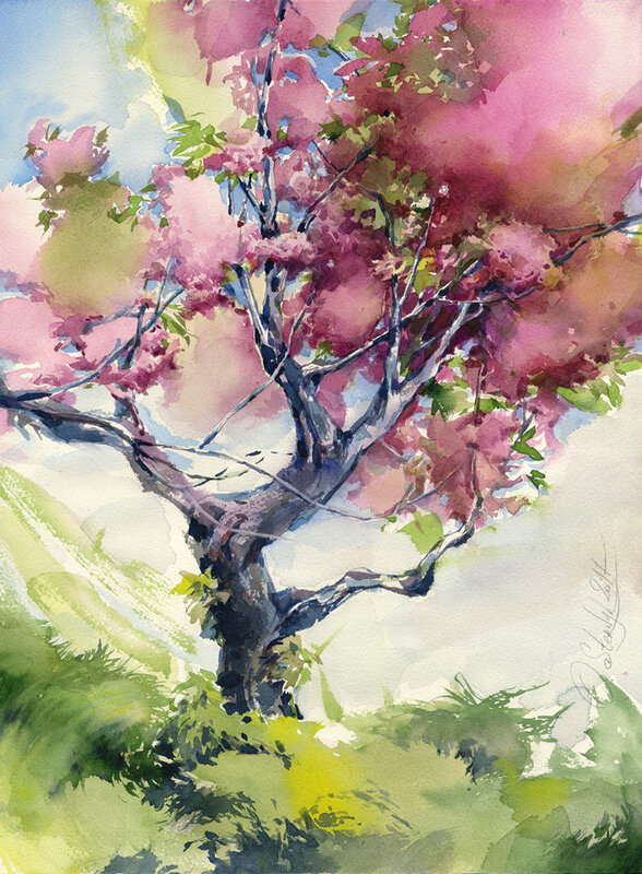 Akvarell Sakura av Olga Sternyk