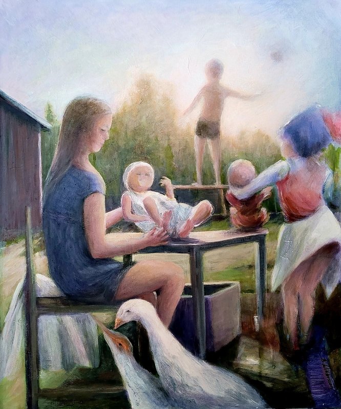 Akrylmålning Lantidyll av Bo Wiktorsson