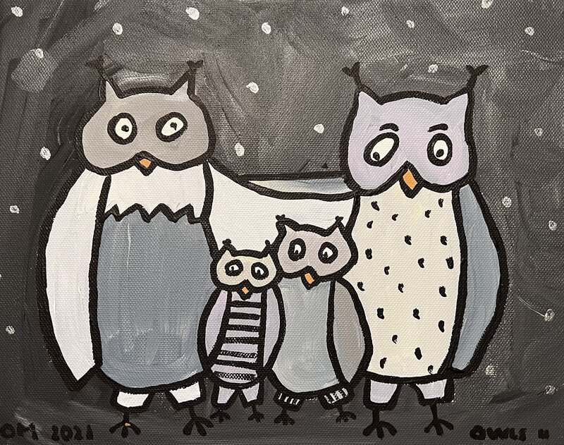Akrylmålning Owls II av Orsi Mild