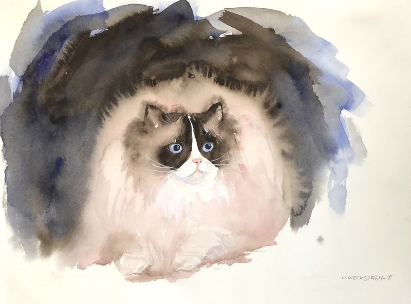 Akvarell Katt. av Ulla Weckström