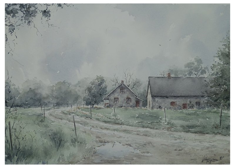 Akvarell Rainy morning, Ingela Alvmyren