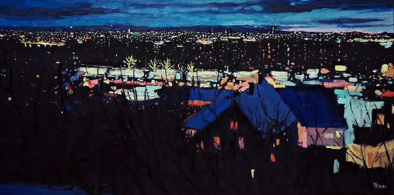Oljemålning Kvällsljus i Stockholm av Yuanyuan Liu