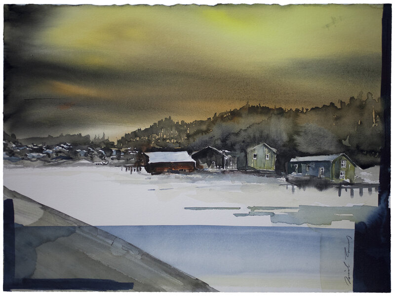 Akvarell Enslig gård II av Daniel Zausnig