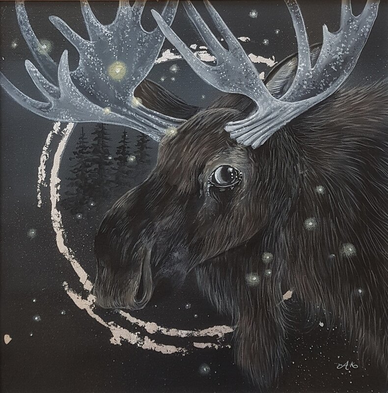 Akrylmålning Skogens konung av Anna Komstadius