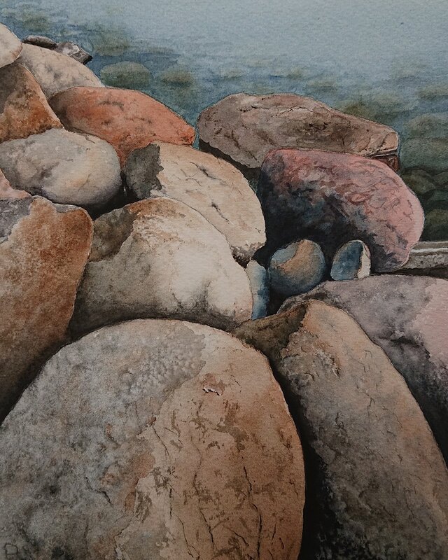 Akvarell Stenar vid havet, Per-Arne Oldenborg