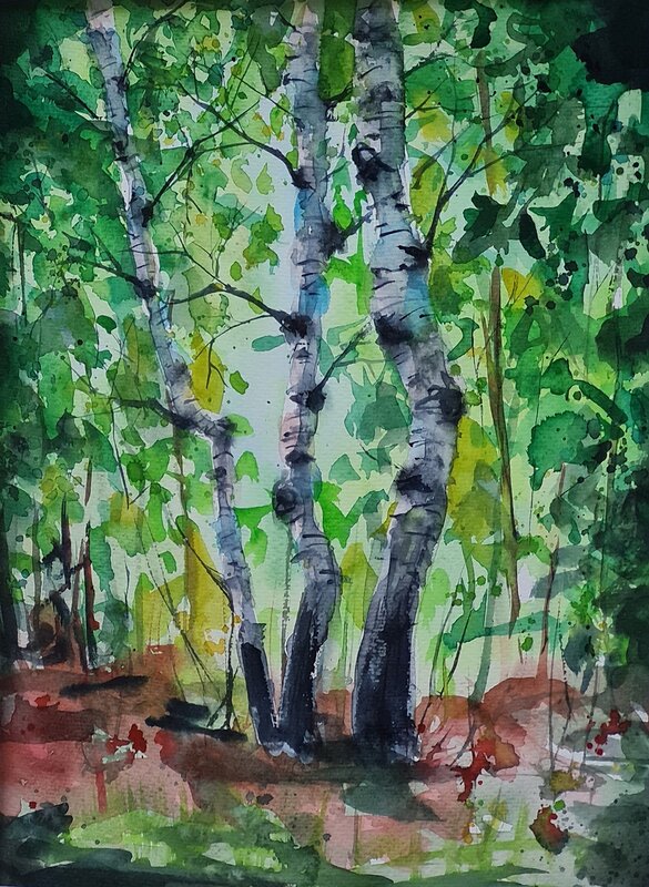 Akvarell It takes tree to tango av Mia Älegård