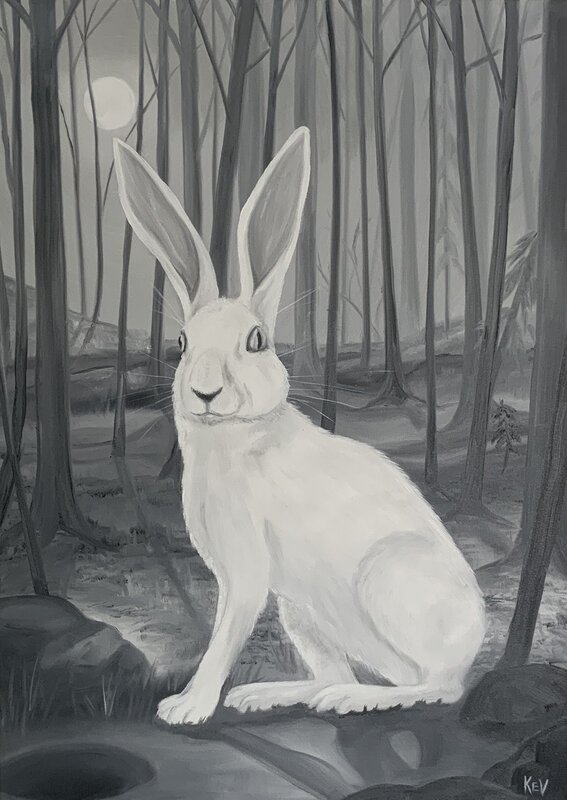 Oljemålning Follow The White Rabbit, Karin Vallin
