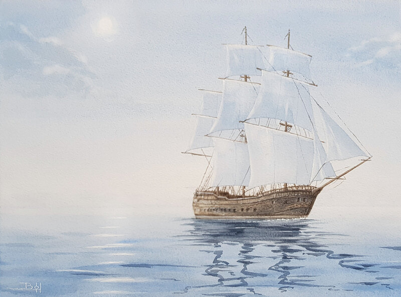 Akvarell Segelskepp av Bo Hoflin