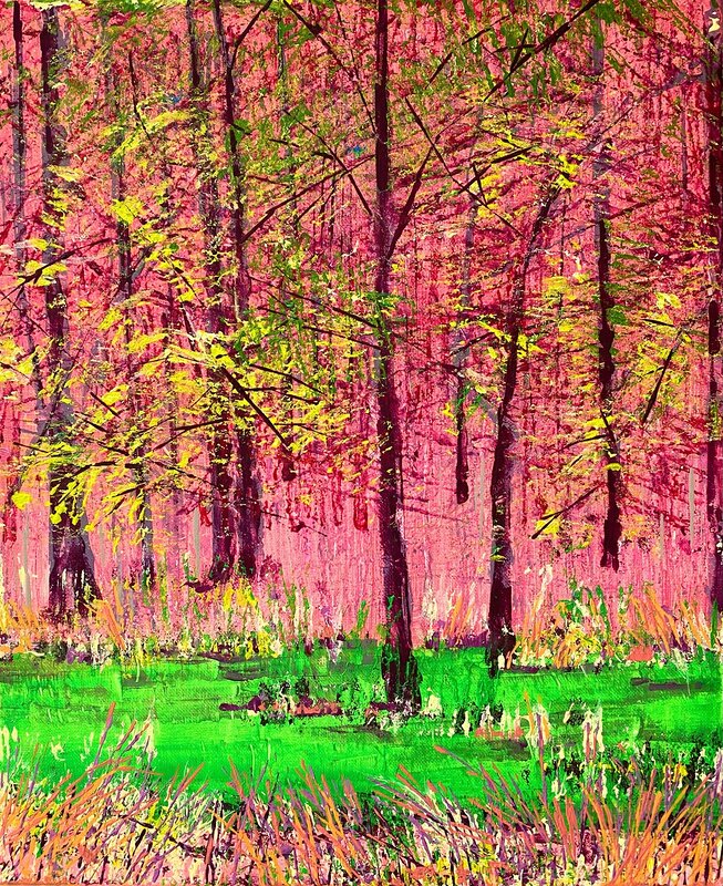 Akrylmålning Rosa skog, Louise Östberg