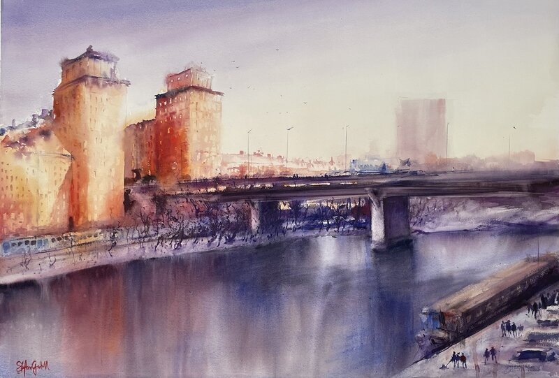 Akvarell Sankt Eriksbron av Stefan Gadnell