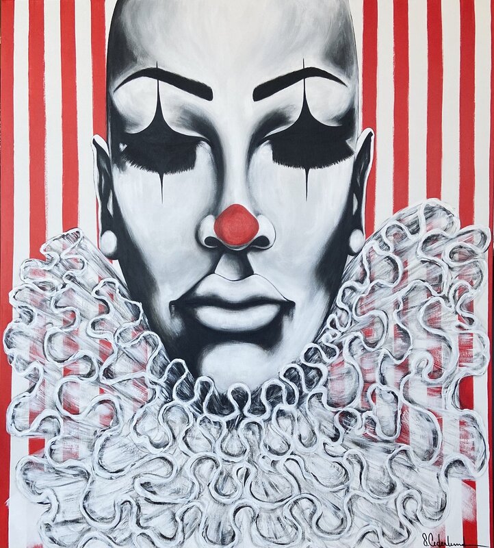 Akrylmålning Clown of Drama av Susanne Cederlund