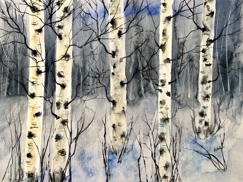 Akvarell Vinterträd av Annelie Wadin