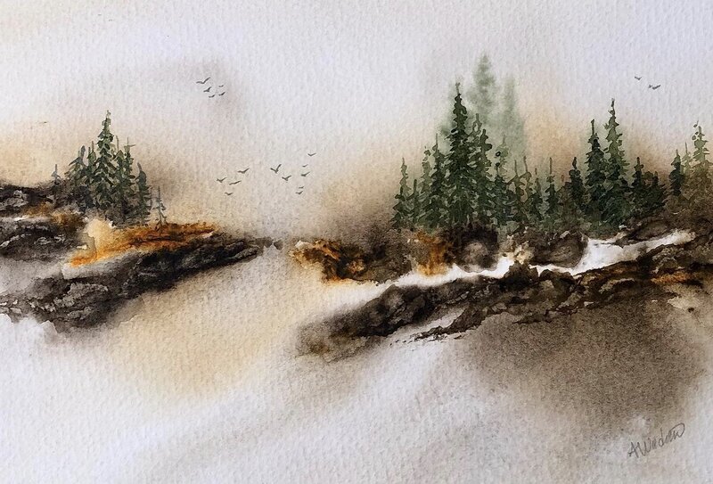 Akvarell Swedish snow landscape. av Annelie Wadin