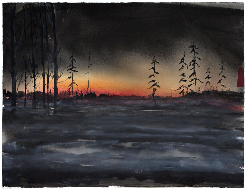 Akvarell Mörk skog III, Daniel Zausnig