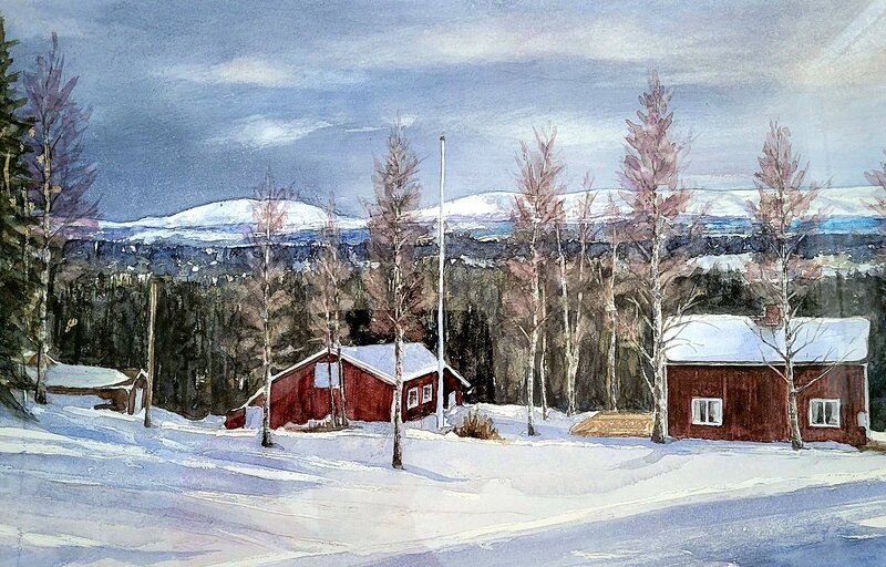 Akvarell Fjälltorpet av Bo Wiktorsson