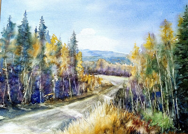 Akvarell Skogsbilvägen av Bo Wiktorsson