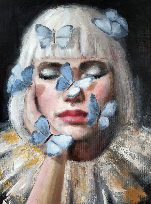Oljemålning Butterflies av Malin Östlund