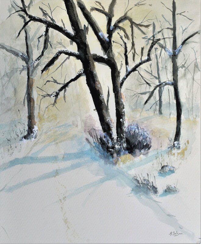 Akvarell Vinterväg av Göran Dalgren