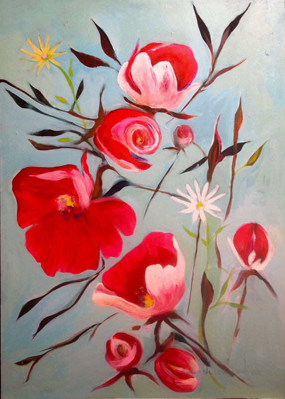 Akrylmålning Blomsterhav, Linda Sandgren
