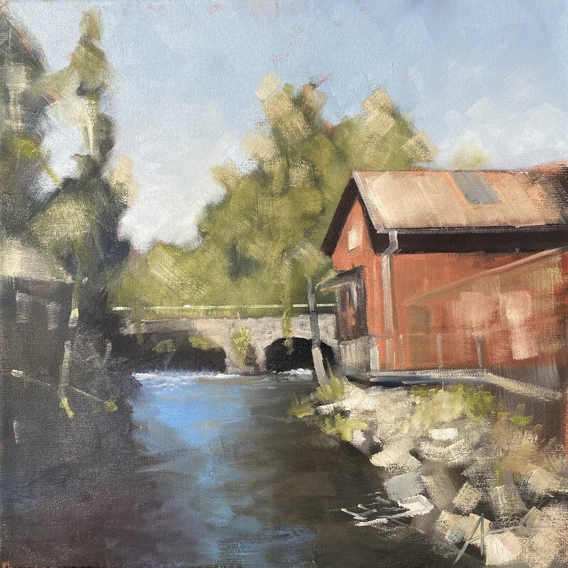 Oljemålning Bron vid Korrö Småland av Anders Olsson