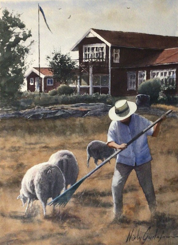 Akvarell I fårhagen av Niklas Gustafsson