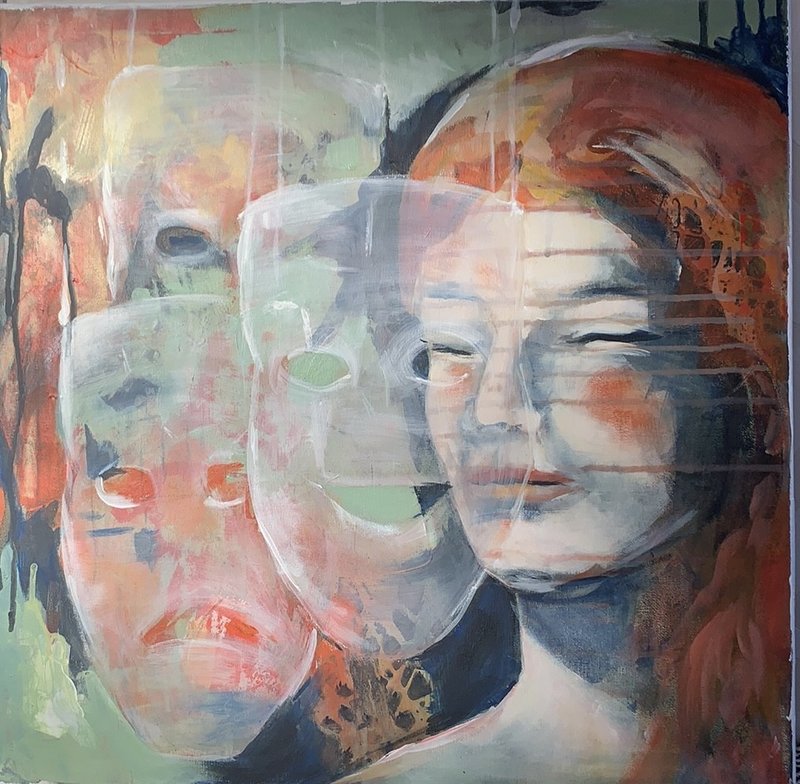Akrylmålning Bakom masken av Sirpa Tiderman