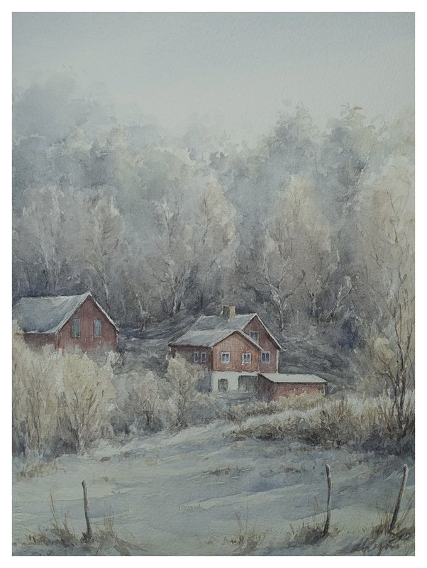 Akvarell Frosty morning, Ingela Alvmyren