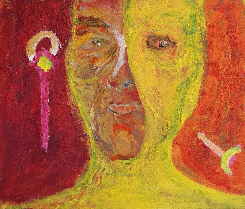 Oljemålning Fridens och förtvivlans ansikte av Jens Flemister Åkesson