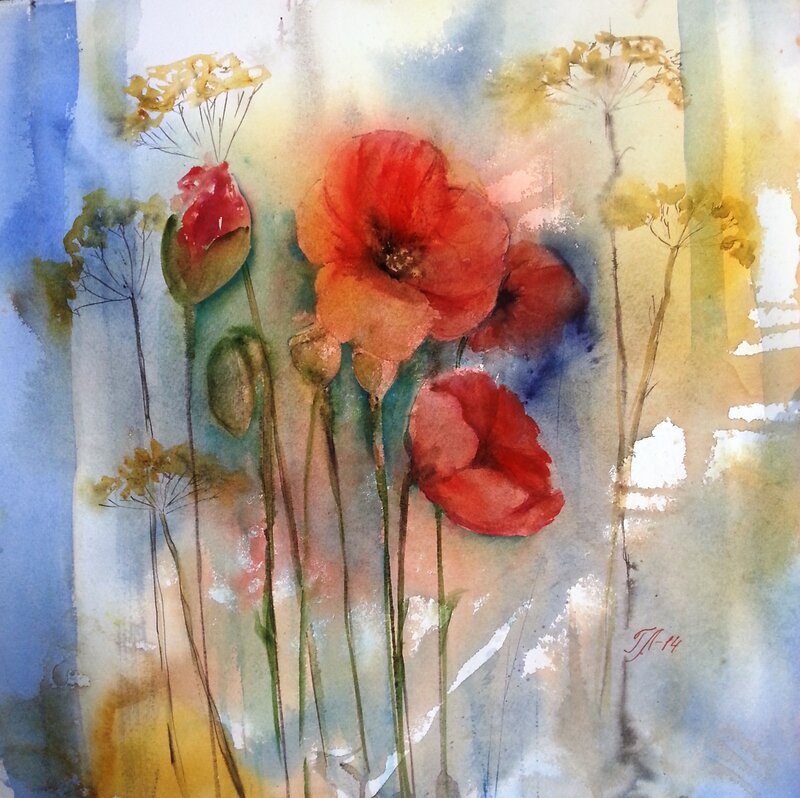 Akvarell Poppy elegance av Tanya Lundmark